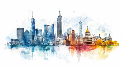 World tourism day watercolor poster illustration with famous world landmarks