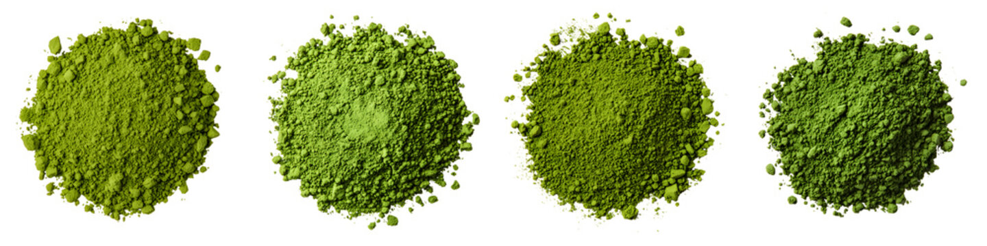 Closeup view of piles of finely ground bright green ceremonial grade matcha tea powder a traditional Japanese superfood known for its health benefits and use in tea ceremonies