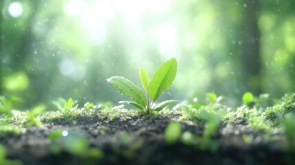 Young sprout emerging from soil, bathed in sunlight (12)
