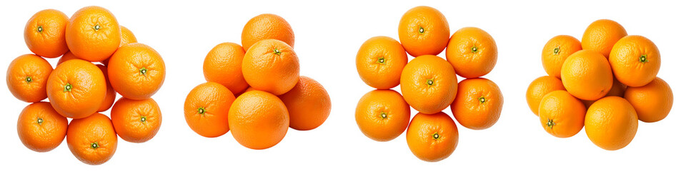 A vibrant assortment of juicy seasonal citrus fruits including oranges tangerines and clementines arranged in attractive groupings against a clean white background