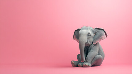 Young hipster elephant depressed studio lighting neutral background magenta colour copyspace full body, concept of Moody and Thoughtful