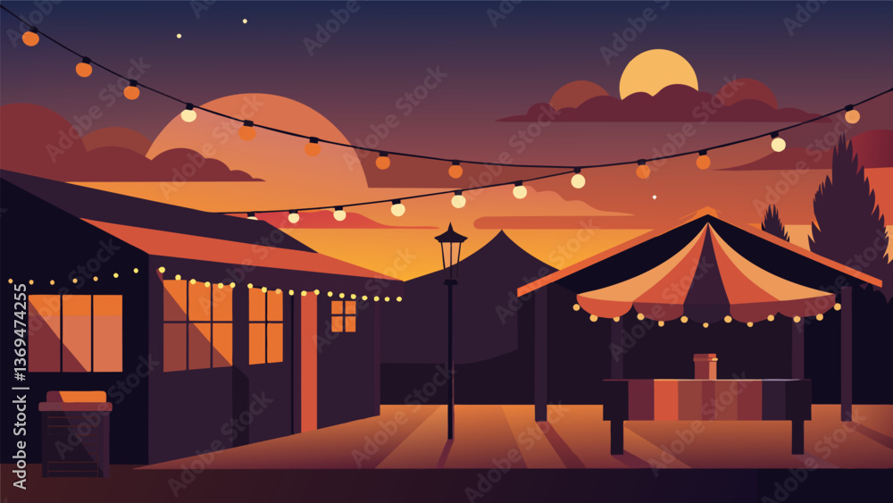 Aufkleber as the sun sets ling string lights illuminate the market creating a cozy and magical atmosphere.. ve