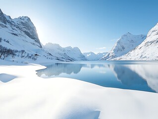 Snowy Fjord for Winter Mountains, Norway.