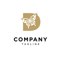 Letter D Butterfly Gold Logo Icon Vector