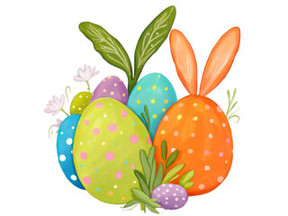 Whimsical Easter Celebration, A Charming Illustration of Carrot-Shaped Eggs Adorned with Bunny Ears and Delicate Floral Accents, evoking a sense of springtime joy