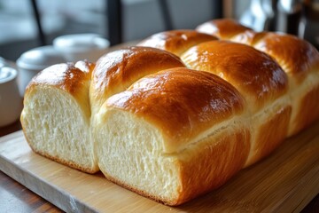 Brioche loaf, soft and buttery with a glossy golden crust.