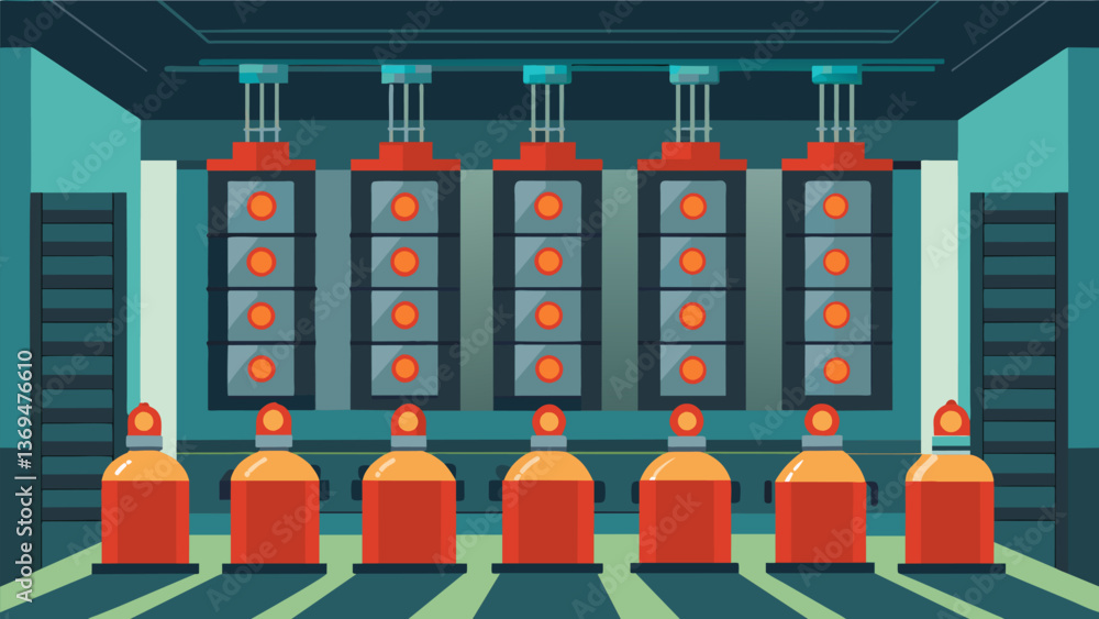 Poster a specialized storage facility holds rows of fuel rods each one precisely p for maximum efficiency..