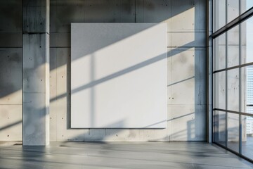 Ultra Quality Picture of Industrial Interior with Large Blank Canvas on Concrete Wall
