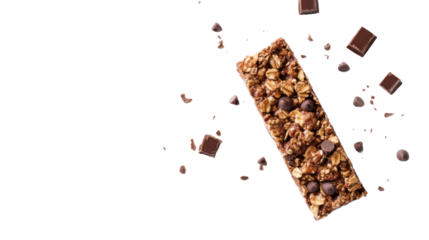 a chocolate chip granola bar on white background