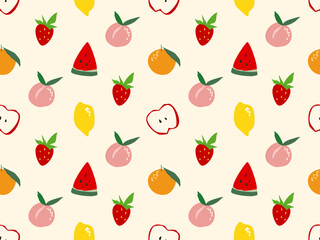 Seamless Pattern with Colorful Fruit, Cute background, wallpaper with hand drawn for banners, cards, flyers, social media wallpapers, etc. vector illustration	