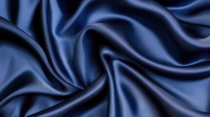 Fototapeta premium Lustrous waves of dark blue fabric unfold, creating a rich, textured landscape of folds and shadows.