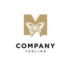 Letter M Butterfly Gold Logo Icon Vector