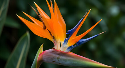 Orange And Blue Bird Of Paradise Flower Closeup