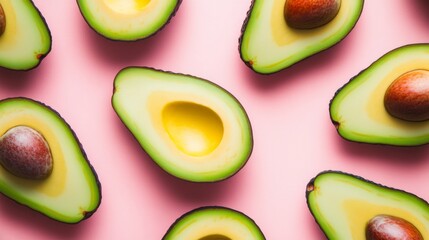 Avocado Halves Pattern on Pink, Healthy , Vegan