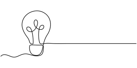 Continuous one single minimal line drawing lightbulb, One continuous line illustration of a light bulb, isolated on white background, Lightbulb Single Line Icon, Hanging light bulbs with one glowing.