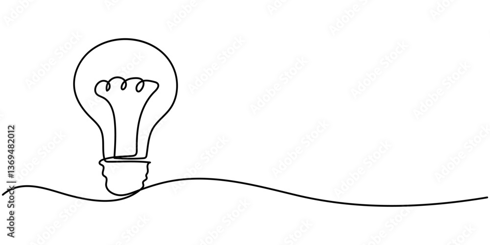 Poster continuous one single minimal line drawing lightbulb, one continuous line illustration of a light bu