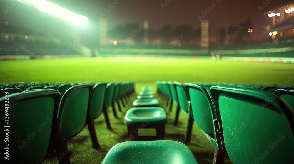 Aufkleber the clean, open seating area of a stadium, with rows of empty seats and a pristine playing field str