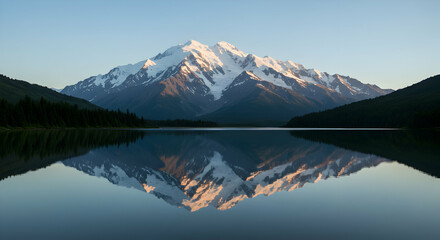 Naklejka premium Snow Capped Mountain Reflecting On Calm Lake