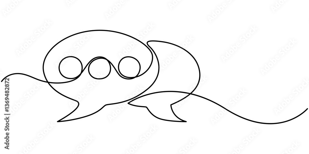 Poster speech bubble single line icon, continuous one line drawing of speech bubble, black and white graphi
