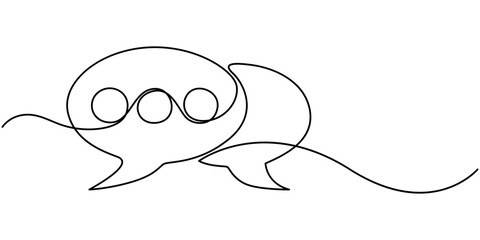 Speech Bubble Single Line Icon, Continuous one line drawing of speech bubble, Black and white graphics vector minimalist linear illustration made of single line, One continuous line drawing of speech.