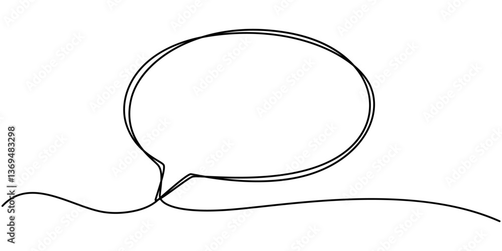 Poster speech bubble single line icon, continuous one line drawing of speech bubble, black and white graphi