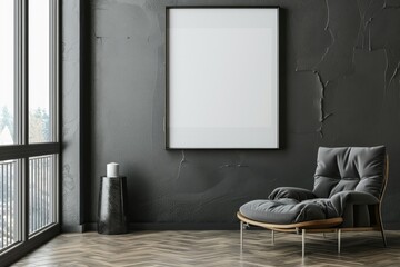 Framed Poster Render Illustration in an Interior with a Contemporary Art Display