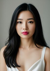 Naklejka premium Serene woman portrait soft light subtle makeup. AI Generated
