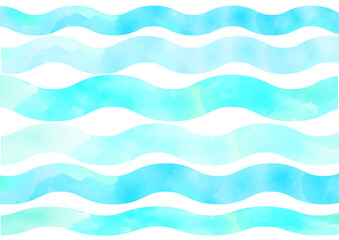 水彩　ブルーの波模様の背景　セット