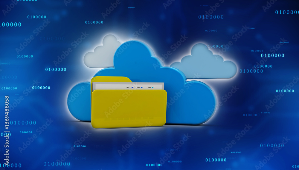 Poster 3d rendering cloud computing concept, cloud internet technology concept background, cloud computing 