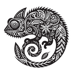 Black Chameleon Silhouette Vector, High Quality Illustration on White Background