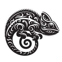 Black Chameleon Silhouette Vector, High Quality Illustration on White Background