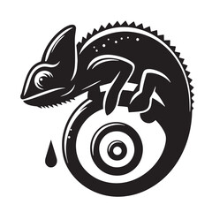 Black Chameleon Silhouette Vector, High Quality Illustration on White Background