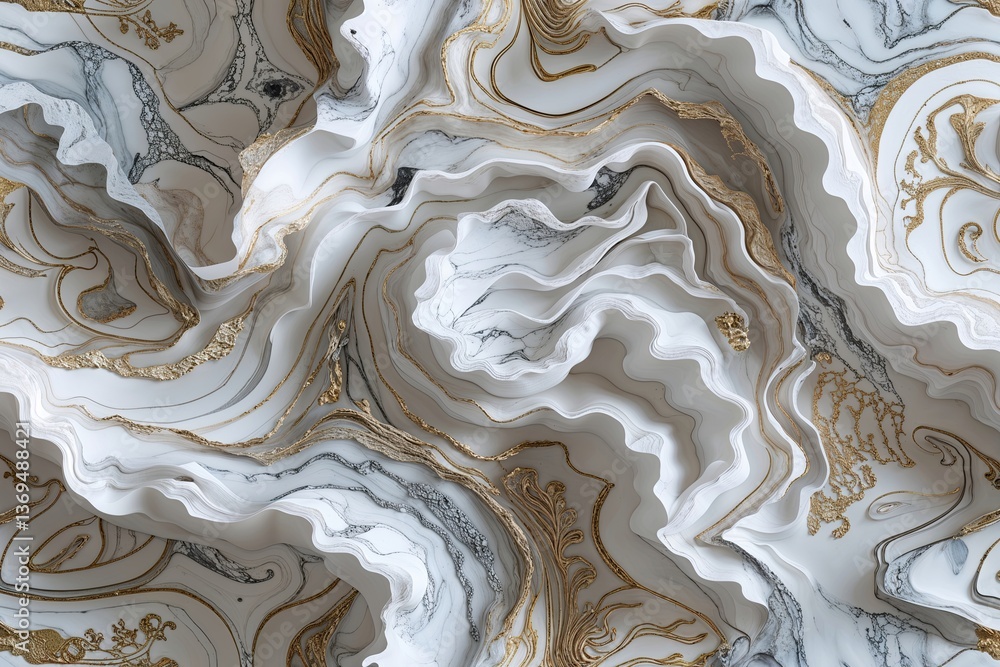 Poster elegant white curly marble background with intricate patterns and textures