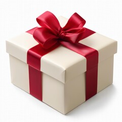 Obraz premium Cream Gift Box with Burgundy Ribbon on a White Background for Celebratory Events