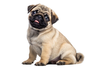 Obraz premium Adorable Pug Puppy Sitting – Cute Dog Isolated on Transparent Background PNG