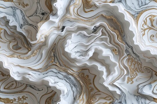 Elegant White Curly Marble Background with Intricate Patterns and Textures