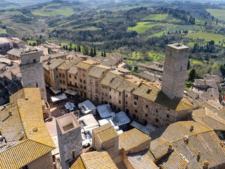 Obraz premium Amazing aerial view of the wonderful village of San Gimignano. A Unesco World Heritage. Tuscany, Italy
