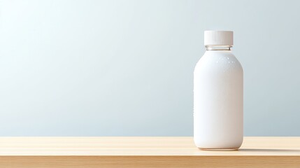 Blank, white bottle on light wooden surface