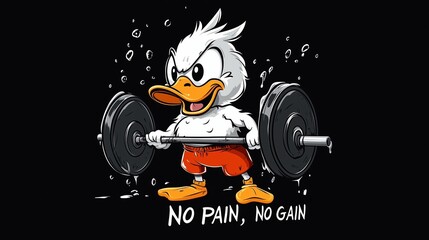 Cartoon Duck Lifting Weights with Motivational Quote