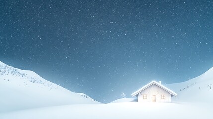 Fototapeta premium Snowy Mountain Cabin Night.