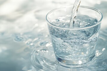 Refreshing clear water poured into glass with bubbles