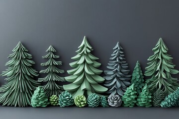 Obraz premium Colorful Abstract Christmas Trees Against Gray Background in Minimalist Style