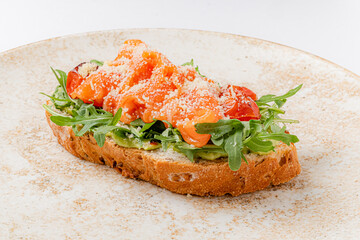 toast with salmon and arugula