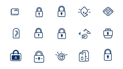 A collection of 15 aesthetic minimalist padlock and security themed icons in a modern clean design style
