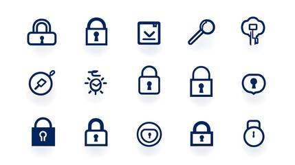 Fototapeta premium A set of minimalist vector based padlock and security related icons in a clean linear design style suitable for user interface web and software applications