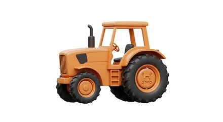 Orange 3D Tractor Illustration Isolated on White Background for Farming Concept