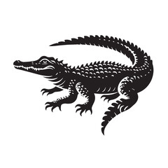 Black Crocodile Silhouette Vector, High Quality Illustration on White Background