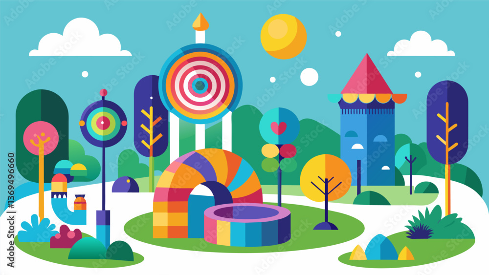 Aufkleber colorful and interactive public art pieces created by local artists are tered throughout the park ad