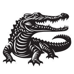Black Crocodile Silhouette Vector, High Quality Illustration on White Background
