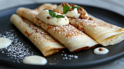 French Pastry Delight - caramel infusion, citrus essence, delicate crepe, rich butter, gourmet confection, classic recipe, sweet aroma, refined dish, traditional treat, culinary excellence